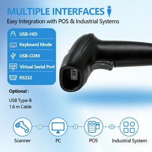 เครื่องสแกนบาร์โค้ดแบบมีสาย 2D ความเร็วสูง 120 เฟรมต่อวินาที 0.5MP อ่านโค้ดบนหน้าจอ เครื่องอ่านบาร์โค้ดสำหรับ POS ซูเปอร์มาร์เก็ต USB - Product Image 5