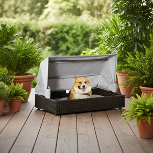 Canapé-lit surélevé en osier pour animaux de compagnie avec toit pour patio, mobilier d'extérieur pour chat et chien, taille moyenne, toutes saisons, style rotin - Product Image 2