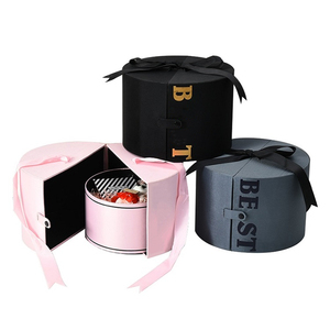 Bucket Packing Box Custom Design Flower Bucket Gift Box Leather Creative Bouquet Packaging Round Flower Box Set