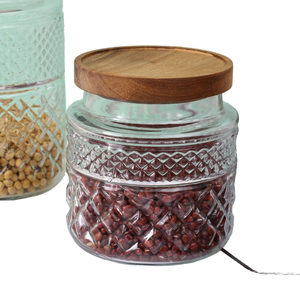 <b>Glass</b> Storage <b>Jars</b> Vintage Embossed Canisters Food Cereal Storage Containers -<b>with</b> Plastic <b>Lid</b> for Kitchen and Party Use - Product Image 1