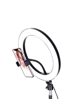 Anneau lumineux pour selfie de 10 pouces, 1 support de téléphone, contrôle par fil, température de couleur réglable 2900-7000K, matériau ABS+LED pour la photographie