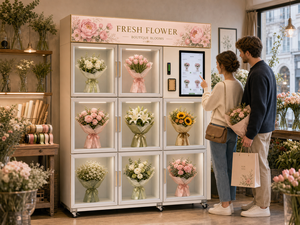Máquina Expendedora de Flores Refrigerada Inteligente Comercial de 8 Compartimentos, Acero Inoxidable, Pantalla Táctil de <span class=keywords><strong>22</strong></span> <span class=keywords><strong>Pulgadas</strong></span>, Gestión Basada en la Nube, Autoservicio - Product Image 2