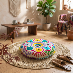 Traditional Indian Embroidered Suzani Round Cushion Nonwoven Material Home <b>Decor</b> <b>Pillow</b> Case for Hotel or Hospital Use - Product Image 3