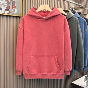Sweat à capuche en coton épais pour homme, style rétro, délavé à l'acide, effet usé, coupe oversize, streetwear - Product Image 1