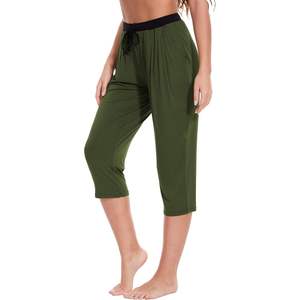 Pantalones de pijama capri de bambú OEM para mujer, pantalones de algodón suave para verano, pantalones de descanso con bolsillos, pantalones para dormir, ropa de descanso para mujer. - Product Image 3