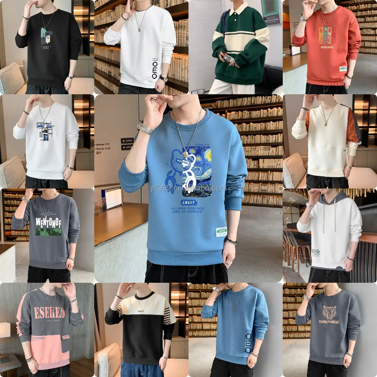 Kaus Pria Lengan Panjang 2023, baju kasual hoodie legging musim semi dan musim gugur longgar katun baru