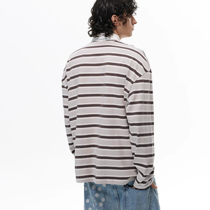 T-shirt personnalisé 100% coton, coupe ample et oversize, jersey à manches longues, chemises à manches longues pour hommes, polo rayé à manches longues - Product Image 2