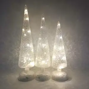 Witte Transparante Lichtgevende Glazen Kerstboom Sneeuwvlok Witte Sfeer Lamp Met Led Voor Cadeau Ornament