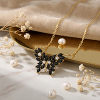 Collier pendentif papillon élégant en zircon noir marquise avec accent en zircon blanc, bijoux plaqués or