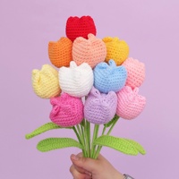 Bouquet de tulipes artisanales en fil de polyester tridimensionnel, tissées à la main, longue durée, fleurs artificielles au crochet, pour la fête des mères et les mariages