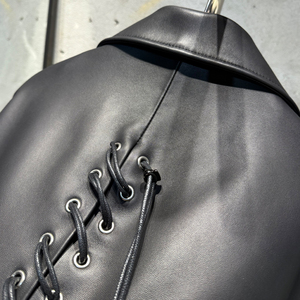 Nouvelle arrivée Veste en cuir véritable pour motard pour femmes Veste en cuir <span class=keywords><strong>noir</strong></span> avec cordon de serrage - Product Image 4