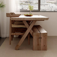 Mobilier de salle à manger de style américain Table à manger rectangulaire moderne en bois massif avec chaises et bancs