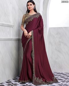 Saree de fête indien pour femmes attrayant en soie de noyer avec broderie en coton vêtements de mariage chez le fournisseur en gros - Product Image 2