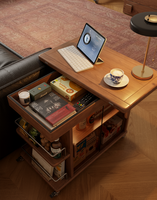 Table d'appoint pliante en bois massif d'acacia moderne avec roulettes verrouillables, chariot roulant mobile pour petits appartements, salon CJ062