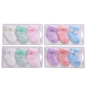 Chaussettes Bébé Respirantes et Anti-Transpiration, Nœud Papillon en Maille, Couleur Unie, pour Nouveau-né, Coffret Cadeau <span class=keywords><strong>3</strong></span>-en-1 - Product Image 3
