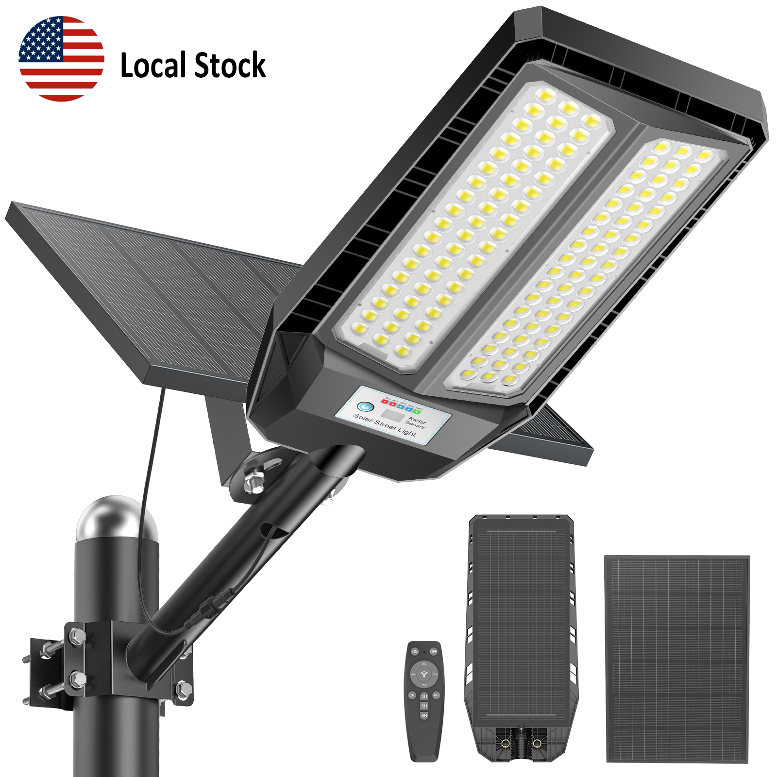 High Brightness Split Panel Solar Street Light IP65 Waterproof Outdoor LED Road Lamp with Motion Sensor for Parking US Warehouse
