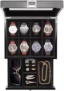 Support à montres en bois ProCase carré à 8 emplacements pour hommes, noir, organisateur d'affichage à 2 niveaux, tiroir, anti-poussière, résistant à l'eau, boîtes à montres - Product Image 5