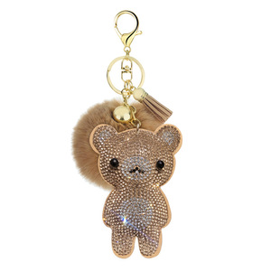 Porte-clés en peluche en forme de cœur en velours diamanté, avec pompon en fourrure, accessoires de charme, porte-clés en cristal en forme d'<span class=keywords><strong>ours</strong></span> en peluche - Product Image 4