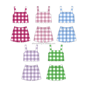 Conjunto de Ropa Deportiva para Niños, Diseño a Cuadros, Nylon y Spandex, Pantalones Cortos y Camiseta sin Mangas, Patrón Personalizado para Deportes Escolares y Uso Diario - Product Image 3