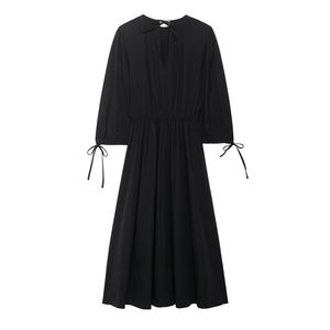 KAR & OT ZA 2025 Automne Nouvelle Arrivée Taille Élastique Plissée Conception <span class=keywords><strong>Coude</strong></span> Manches Bouffantes Col Rond Robe Midi 8678325 - Product Image 2