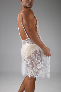 Vêtements <span class=keywords><strong>de</strong></span> <span class=keywords><strong>nuit</strong></span> sexy pour hommes, chemise en dentelle transparente à dos ouvert avec bretelles spaghetti, lingerie exotique pour hommes - Product Image 3