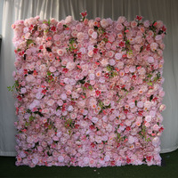 Panneau mural de fleurs artificielles en gros pour mariage, toile de fond murale 3D de fleurs, mur de fleurs en soie enroulable 8ft x 8ft
