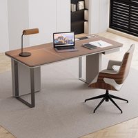 Bureau de direction en cuir de luxe, table de bureau moderne minimaliste en bois massif, mobilier de bureau design pour la maison et l'étude