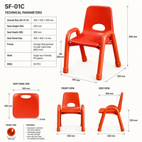 Sièges ergonomiques pour enfants en PP avec accoudoirs intégrés et hauteur de siège de 250 mm pour les projets d'écoles maternelles et les fournitures institutionnelles