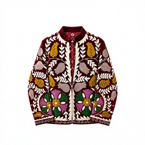Women's Velvet Embroidered <b>Quilted</b> <b>Jacket</b> Stand Summer Vacation Style One Size Relaxed Fit Floral <b>Pattern</b> Sun Palm Tree Cotton - Product Image 1