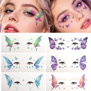 Autocollants de tatouage holographiques imperméables et non toxiques en forme d'ailes de papillon pour le corps, maquillage des yeux pour les fêtes, tatouages temporaires - Product Image 2