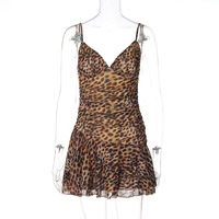 Robes imprimées léopard pour femmes, mini-robe sexy à col halter, dos nu, en maille, à fleurs
