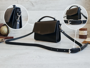 Sac bandoulière en cuir noir fait main pour femme, petit sac à main personnalisé en cuir, cadeau pour elle - Product Image 3
