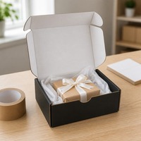 Boîte d'expédition carrée A5 noire personnalisée, étanche, haut de gamme, avec intérieur blanc, en carton ondulé, fermeture à languette, vente en gros, livraison directe