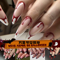 Nouveauté 2026 : Faux Ongles à Presser Amande Rondes Motif Fantôme Araignée de Dessin Animé pour Décoration d'Ongles d'Halloween