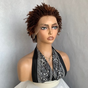 Perruque Afro Kinky Curly <span class=keywords><strong>Courte</strong></span> de 6 Pouces en Cheveux Brésiliens Vierges Marron Noir, Fausses Locs Tressées au Crochet 13*4 Transparentes pour Femmes - Product Image 3