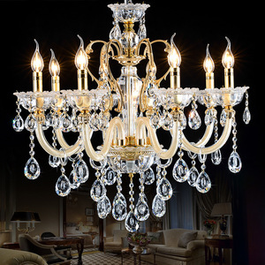 Proyecto de hotel Lámpara colgante de aleación de zinc Vela grande dorada Candelabros de cristal de boda de lujo <span class=keywords><strong>Luz</strong></span> colgante - Product Image 5