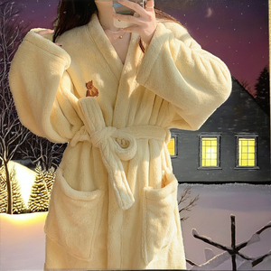 Camisón de Moda, Nuevo y en Oferta, Pijama de Invierno para Mujer, Franela Coral Térmica, Cuello Peter Pan, Sexy, Largo hasta la Rodilla, Manga Larga, Ropa para el Hogar - Product Image 2