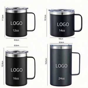 Tasses à café personnalisées avec logo, 12 oz, avec poignée, gobelet isotherme à double paroi, bouteilles d'eau noires avec revêtement en poudre pour le camping - Product Image 2