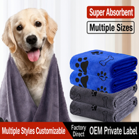 Serviette de bain pour animaux de compagnie avec logo personnalisé, microfibre super absorbante, serviette pour chien et chat, polaire corail, épaisse et douce, OEM en gros, 35x75/50x100/70x140cm