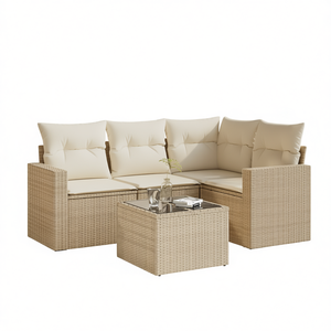 Ensemble de canapés de jardin beige, meubles en rotin d'extérieur avec coussins, design contemporain imperméable - Product Image 1