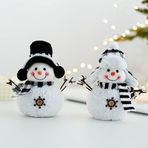 Snowman Plush Christmas Ornament 5.91inch Mini Black White Stripe Scarf Snowman <b>Doll</b> Tabletop Xmas Decor Gift - Product Image 3
