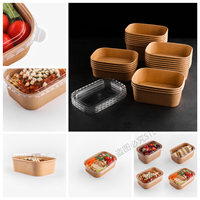 Boîte à lunch jetable en papier kraft recyclable en gros 500/650/750/1000ml, conteneur alimentaire, emballage en papier brun, boîte à emporter