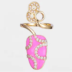 Perhiasan Trendi Kuningan Perak Disepuh Ujung Jari Jari Warna-warni Enamel Cat Kuku Pemegang Cincin untuk Perhiasan Pengantin