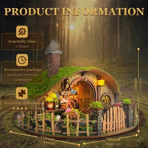 Hamaileon Kit Fai da Te Casa delle Bambole in Miniatura con Porta Ovale, Regalo per Adulti, Luce Tattile, Retro Rimovibile, Giardino delle Fate, <span class=keywords><strong>Puzzle</strong></span> 3D in Legno - Product Image 5
