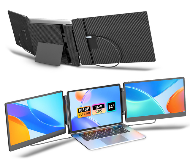 14 Inch Laptop Screen Extender Portable Triple Laptop Monitor Extender 1080P FHD IPS Plug and Play Portable Monitor for Laptop