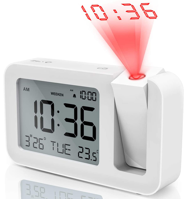 Dimmable LCD Display Snooze Function Indoor Temperature Clock USB Battery Powered Azan Digital Projector Alarm Clock