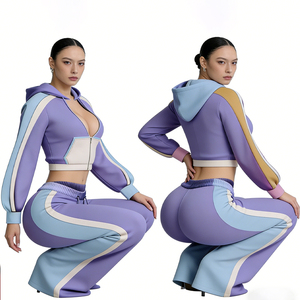 ชุดเซ็ตสองชิ้นสำหรับผู้หญิง เสื้อฮู้ดแขนยาว กางเกงขายาวรัดรูปสองเข็มขัด ผ้าถักลำลอง ระบายอากาศได้ดี รับสกรีนโลโก้ สำหรับฤดูใบไม้ร่วง - Product Image 1