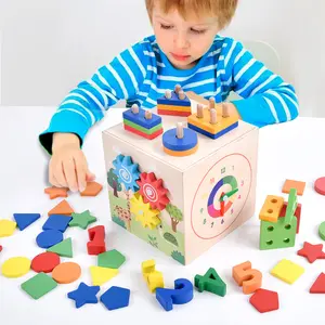 6-in-1 hölzerner DIY Montessori-Aktivitätswürfel Montessori-Frühunterricht-Puzzle Klassifikationsbox pädagogisches Lernspielzeug Vorschulen