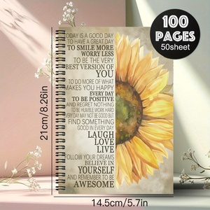 Quaderno A5 a spirale con disegni di girasoli, per colorare, disegnare, scrivere, prendere appunti, diario floreale, blocco note. - Product Image 6