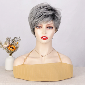 Perruques grises <span class=keywords><strong>coiffure</strong></span> <span class=keywords><strong>courte</strong></span> 4 pouces Bob perruques synthétiques naturelles <span class=keywords><strong>frange</strong></span> perruques cheveux noirs moelleux pour femmes cheveux Cosplay sans colle - Product Image 1